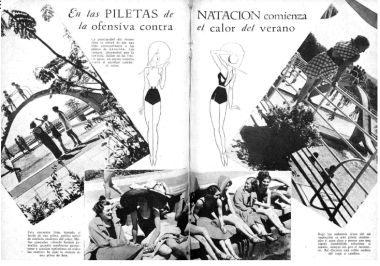 En las piletas de natación comienza la ofensiva contra el calor de verano. (21 de diciembre de 1935). Caras y Caretas, s/p.