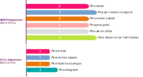 Resultados mais assinalados (muito e nada importante) - escola pública.